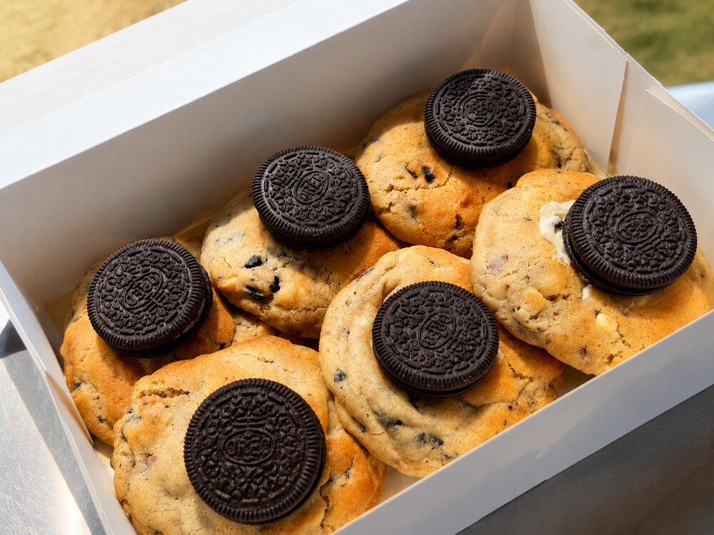 A box of freshly baked Oreo cookies from Brew & Bays